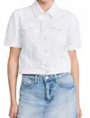 Paige Kendra Short Sleeve Crop Denim Jacket In White