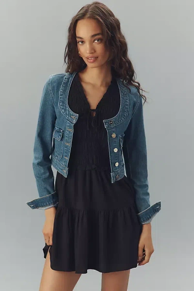 Paige Kiara Collarless Scoop-neck Cropped Denim Jacket