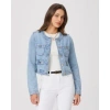 Paige Kiya Crewneck Button Front Denim Jacket In Blue