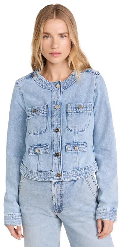 Paige Kiya Crewneck Button Front Denim Jacket In Blue