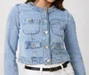 Paige Kiya Crewneck Button Front Denim Jacket In Multi