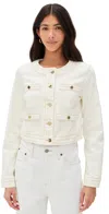 Paige Womens Toasted Ecru Kiya Round-neck Denim Jacket In White