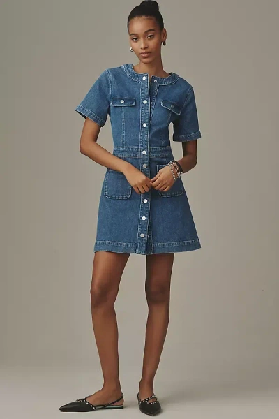 Paige Kiya Short-sleeve A-line Denim Mini Dress In Blue