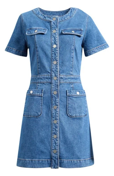 Paige Kiya Snap Front Denim Mini Shirtdress In Blue