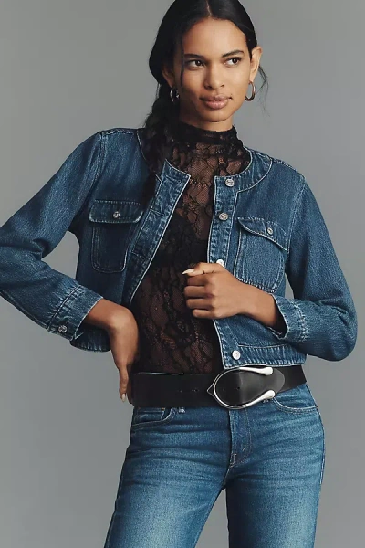 Paige Kylian Collarless Denim Jacket In Blue