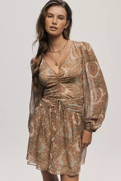 Paige Lainey Silk Long-sleeve V-neck Dress In Multi