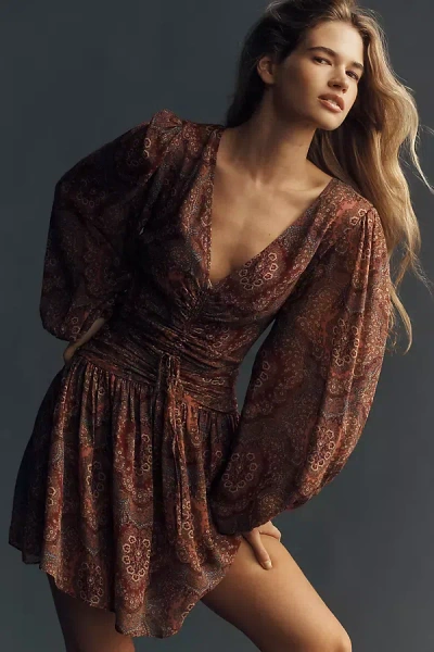 Paige Lainey Silk Mini Dress In Brown