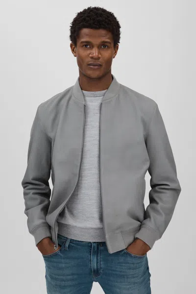 Paige Leather Bomber Jacket In Grey