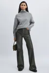 Paige Leather-look Wide-leg Jeans In Dark Green