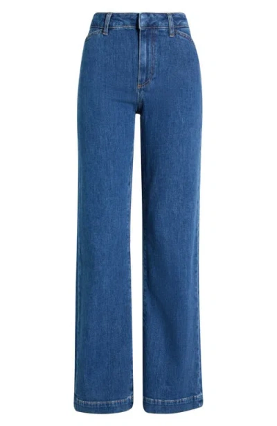Paige Leenah Curved Pocket High Waist Wide Leg Jeans In Blue