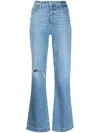Paige Leenah Ripped-detail Bootcut Jeans In Blue