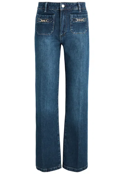 Paige Leenah Wide-leg Jeans In Dark Blue