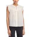 Paige Levanto Ruffle Short-sleeve Button-down Blouse In White