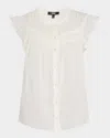 Paige Levanto Ruffle Short-sleeve Button-down Blouse In White