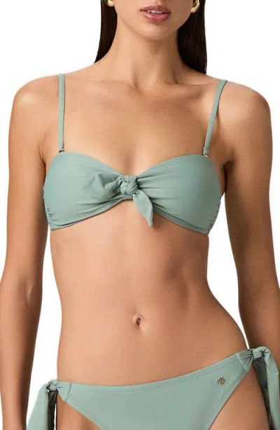 Paige Libby Tie Front Bandeau Bikini Top In Blue