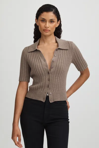 Paige Light Brown Ribbed Button-through Top