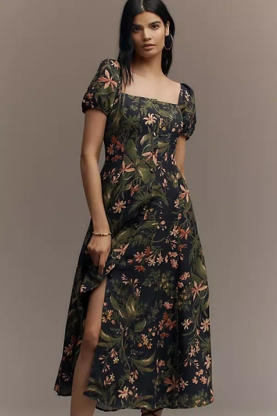 Paige Lindi Cap-sleeve Square-neck Midi Dress In Multi