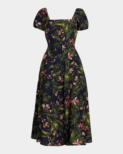 Paige Lindi Silk-linen Midi Dress In Multi