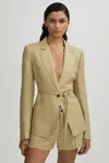 Paige Genova Belted Linen-blend Blazer In Olive