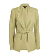 Paige Genova Belted Linen-blend Blazer In Green