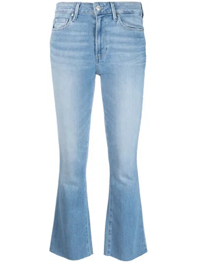 Paige Logo-patch Flared Jeans In Blue