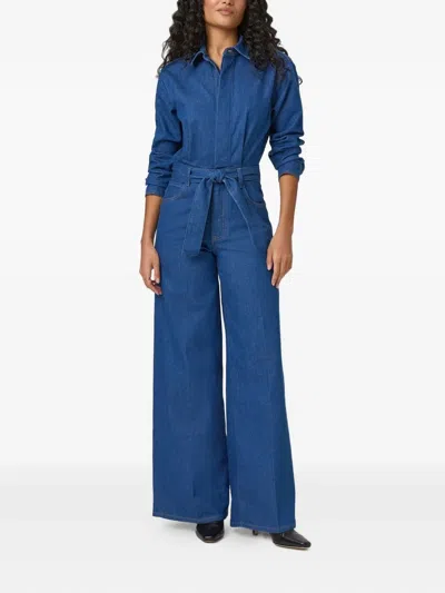 Paige Long-sleeve Belted Jumpsuit In Blue