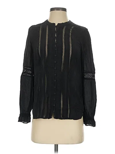 Pre-owned Paige Long Sleeve Silk Top Black Mock Neckline Tops
