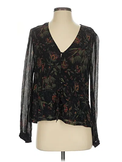 Pre-owned Paige Long Sleeve Silk Top Black Plunge Neckline Tops