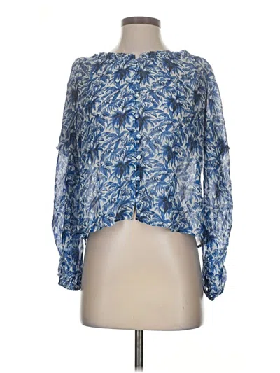 Pre-owned Paige Long Sleeve Silk Top Blue Mock Neckline Tops