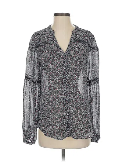 Pre-owned Paige Long Sleeve Silk Top Gray Plunge Neckline Tops