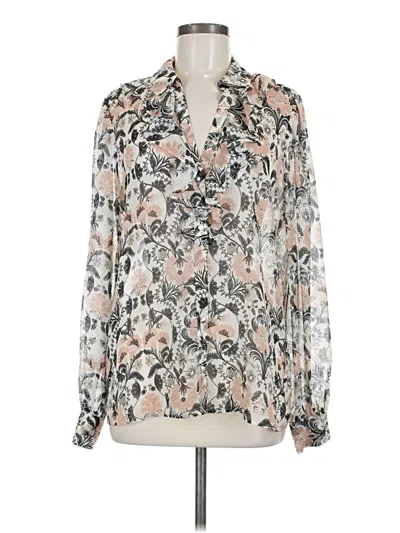 Pre-owned Paige Long Sleeve Silk Top Ivory Animal Print Pattern Tie Neck Tops In White