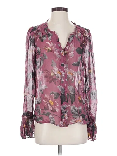 Pre-owned Paige Long Sleeve Silk Top Pink Plunge Neckline Tops
