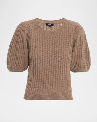Paige Womens Heather Brown Lucerne Puffed-short-sleeves Cashmere Top In Neutral