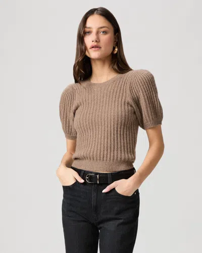 Paige Womens Heather Brown Lucerne Puffed-short-sleeves Cashmere Top In Neutral