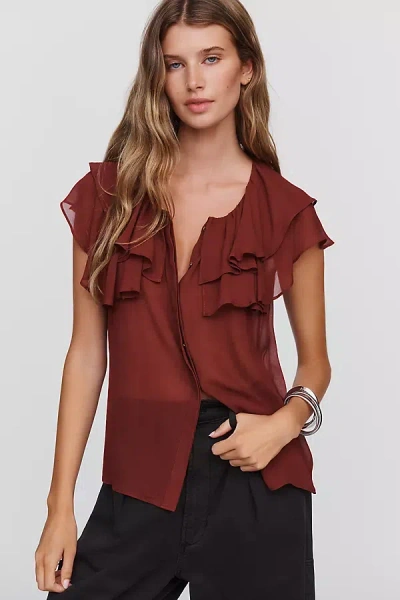 Paige Lucia Ruffled Blouse In Red