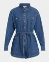 Paige Madigan Long-sleeve Collared Denim Romper In Blue