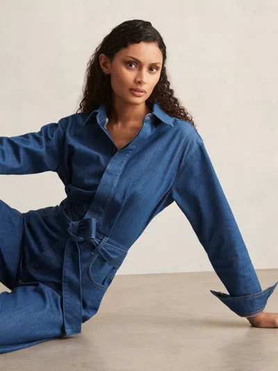 Paige Maraya Blue Wide Leg Belted Denim Jumpsuit