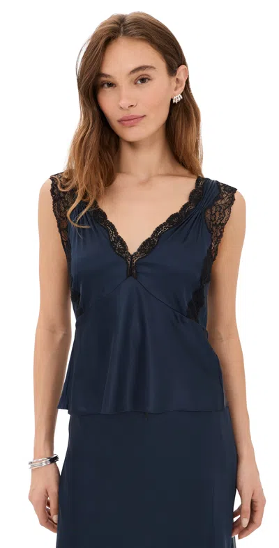 Paige Womens Marin Lace-trim Satin Top Navy In Blue
