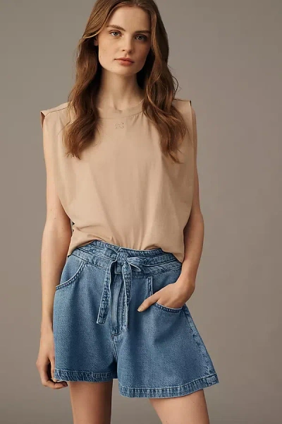 Paige Mathilda Paperbag Waist Denim Shorts In Multi