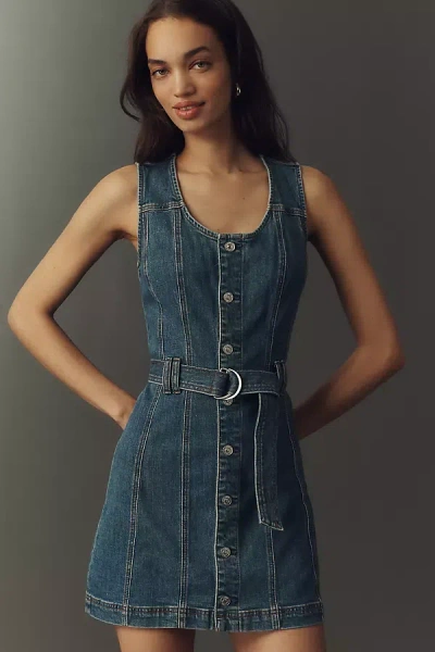 Paige Maxine Belted Denim Mini Dress In Blue
