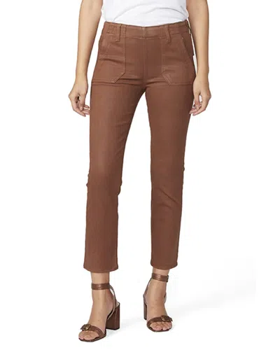 Paige Mayslie Slim Side Zipper Leather Pant In Brown