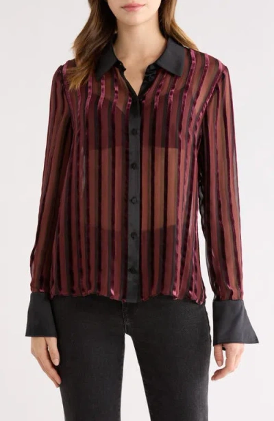 Paige Mazzy Velvet Stripe Sheer Silk Blend Shirt In Brown