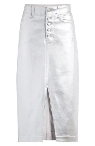Paige Meadow Midi Skirt In Platinum Silver Luxe Coating