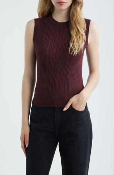 Paige Meara Sleeveless Organic Cotton & Silk Blend Knit Top In Burgundy