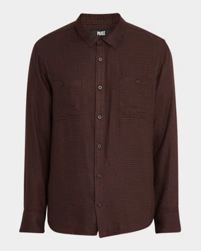 Paige Men's Everett Houndstooth Plaid Button-down Shirt In Brown