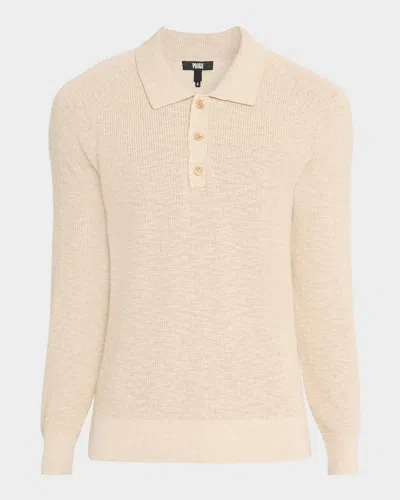 Paige Men's Tellers Cotton And Linen Ribbed Polo Sweater In Brown