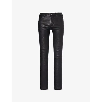 Paige Mens Lennox Slim-fit Tapered Leather Trousers Black