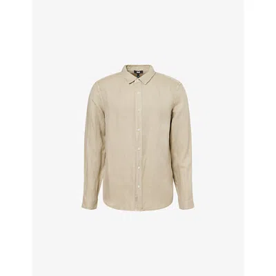 Paige Mens Cocoa Dust Peters Linen-blend Shirt Xl In Neutral
