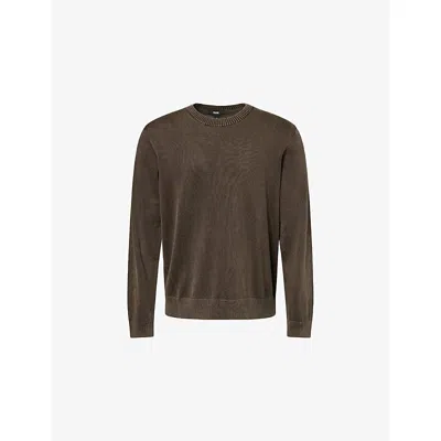 Paige Mens Deep Chocolate Wildomar Crewneck Cotton Jumper Xl In Brown