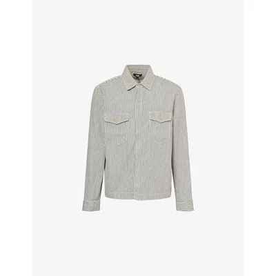 Paige Mens Ecru Indigo Stripe Renzi Stripe Denim Shirt In Gray